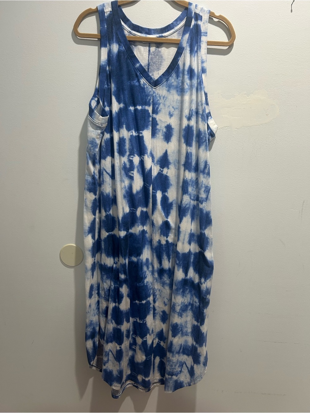 Sonoma Blue and White Tie-Dye V-Neck Maxi Tank Dress